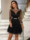 Yissang Rhinestone Cut Out Mesh Overlay Dress