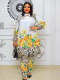 Zjkrl - 2 Piece Set Plus Size Clothes Women Dashiki African 2023 Summer Chiffon Print Tops Pants Trousers Suits Ankara Party Outfits
