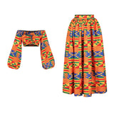 Zjkrl - African Dresses for Women Autumn 2-piece Set Lady Full Sleeve Shoulder Off Festher Dashiki Print Split Skirts Africna Clothes