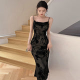 Zjkrl - Lace Black Elegant Women Dress Vintage Strap Embroidery Floral Mermaid Midi Club Gown Robe Femme Ropa Sexy Mujer Verano Vestidos