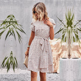 M Fashion O Neck Casual Printd Dress 2023 New Women Summer Strap High Waist Pleated Dresses For Female