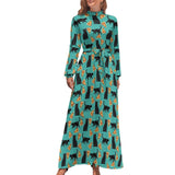 Zjkrl - Cute Cats Print Dress Funny Animal Elegant Printed Maxi Dress High Waist Long-Sleeve Street Fashion Bohemia Long Dresses