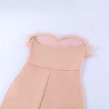 Zjkrl Fall Winter Party Dresses For Women Strapless Feather Evening Dresses Elegant Formal Party Dresses For Women Sexy Corset Bodycon Midi Dress White Black