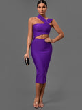 Zjkrl - Bandage Dresses for Women Purple Bodycon Dress Evening Party Elegant Sexy Cut Out Midi Birthday Club Outfit Summer New