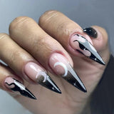 Zjkrl - 24pcs/box Fake French y2k Nails Press On Long Stiletto Almond Shape Wearable False Nails With Stars Designs Full Cover Nail Tips