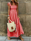 Zjkrl - 2023 New Summer Ruffle Sleeve Long Dress Retro Plaid Printed Beach Maxi Dress Women Sexy Square Neck Loose Hem A-Line Dress