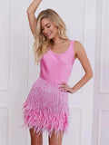 Zjkrl - Female 2 Piece Sets Feather Sexy Skirt Women's Summer Slim Short Skirts Autumn Fashion Elegant Office Ladies Suit Outfits