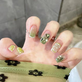 Zjkrl - 24Pcs/Box Gradient Color Artifical Press On Nails With Glue Long Coffin Fake Nails Lovely Girls Nail Art Ballerina False Nails