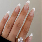 Zjkrl - 24Pcs Detachable Almond False Nails with Pearl Decoration Elegant Designs French Fake Nails Full Nail Art Tips Press On Nails