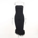 Zjkrl Fall Winter Party Dresses For Women Strapless Feather Evening Dresses Elegant Formal Party Dresses For Women Sexy Corset Bodycon Midi Dress White Black