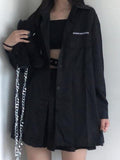 Zjkrl - Black Gothic Skirt Pleated Chain Punk Two-piece Suit Loose Long Sleeve Shirt Women Streetwear Harajuku Jk Uniform