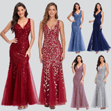 Sleeveless V-neck Tulle Sequins Cocktail Dresses V-back Mermaid Party Prom Gowns Women Formal Occasion Embroidered Robe Vestioes