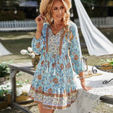 Zjkrl - Bohe Vintage Floral Print Tassel Loose Summer Dress For Women Casual V-neck Ruffles Mini Dress Female Spring Holiday Party Dress