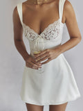 Zjkrl - Karlofea Elegant Classy Satin Mini Dresses Women Wedding Guest Cocktail Party Outfits Sexy Chest Lace Padded A Line White Dress
