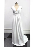 Zjkrl Elegant Casual Women's Dresses Sexy V-neck Side Slit Backless White Long Skirt Wedding Banquet Bridesmaid Dress Evening Gown