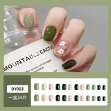 Zjkrl - 24Pcs/Set Press On Fake Nails Green Wearing Reusable False Nails Art Girls Ballerina Coffin Nail With Glue Full Cover Artificial
