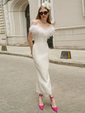 Zjkrl Fall Winter Party Dresses For Women Strapless Feather Evening Dresses Elegant Formal Party Dresses For Women Sexy Corset Bodycon Midi Dress White Black