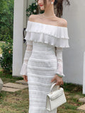 Zjkrl - Elegant White Midi Dress Office Lady Long Sleeve Sexy Beach Party Bodycon Dress Women Chic 2023 Summer One Piece Dress Korean