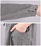 Zjkrl - Dresses for Women Loose Stitching Cotton and Linen Plaid Long-sleeved Dress Women's Lace-up Waist Midi Skirt  Elegantly