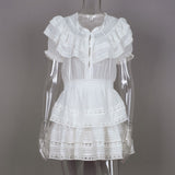 Zjkrl - High Quality Short Sleeve White Lace Patchwork Women Holiday and Beach Style Mini Dress