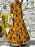 Printed Deep V Neck Loose Summer Beach Dress Fashion Boho Strap Draped Long Dress Women Casual Sleeveless Party Dresses New