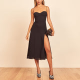 Zjkrl Summer Dresses For Women Elegant Vintage Floral Print Dress Sweetheart Neck Spaghetti Strap Midi Dress With Slit Sundress