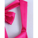 Zjkrl - Backless Rose Red Halter Satin Dress Summer Sleeveless Short Party Club Sundress Bowknot Lace Up Maxi Dress Vestidos