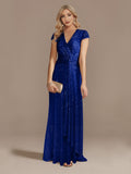 Zjkrl New Luxury Champagne V-Neck Sequin Evening Dress Women Party Maxi Dress Beading Gowns Long Prom Cocktail Dresses