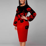 Zjkrl Vintage Floral Printed Dress Women Fashion Spring O-neck Long-sleeved Slim Dress Elegant Casual Lady Party Dresses Vestido