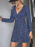 Long Sleeve Ruffle Dress Women Floral Print Mini Sundress Spring V Neck Boho Dresses Ladies Casual Beach A-line Dress Vestidos