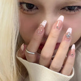 Zjkrl - 24 Pcs Pink Fake Nails Press on Nail Designs Art Long Tips False Forms with Glue Stick Stickers Reusable Set Acrylic Artificial