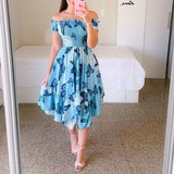 Zjkrl Sexy Off The Shoulder Tube Top Dress Butterfly Rainbow Floral Print Dress Ladies Elegant Slim Summer Bohemian Party Maxi Dresses