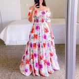 Zjkrl Sexy Off The Shoulder Tube Top Dress Butterfly Rainbow Floral Print Dress Ladies Elegant Slim Summer Bohemian Party Maxi Dresses