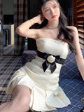 Zjkrl - French Elegant Small Fragrance Summer Dress Women 2023 New Hotsweet Fashion 3D Flower Pleated Mini Dress Party Vestido Feminino