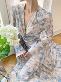 Zjkrl French Vintage Elegant Floral Midi Dress Office Lady Beach Fashion Casual Slim Dress Women Even Party Dress Korean Summer 2023