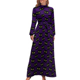 Zjkrl - Cute Cats Print Dress Funny Animal Elegant Printed Maxi Dress High Waist Long-Sleeve Street Fashion Bohemia Long Dresses