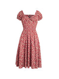 Vintage Print Puff Sleeve Summer Beach Sweet Dresses Casual V-neck Floral Long Dress Boho Party Beach 2023