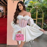 Zjkrl - Elegant Flower Printed Corset Dress Holiday Beach Streetwear Y2K 2023 Sexy High Waist See-through Mesh Patchwork Short Dresses