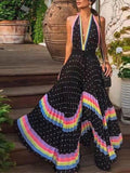 Sexy Halter Neck Deep Vneck Cocktail Dresses for Women Polka Dot Print Beach Vacation Bohemia Prom Gown Vestidos De Mujer Casual