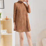 Zjkrl - Dresses for Women Autumn Winter New Long Sleeve Half Turtleneck Embroidery Loose Large Size Fashion Elegant Casua Dress