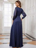 Zjkrl - Elegant Evening Dresses V-Neck Long Sleeves A-LINE Floor-Length Gown 2023 Ever pretty of Burgundy Simple Bridesmaid dress Women
