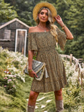 New In Spring/Summer 2023 Designer Shoulder Dress Leopard Print A-line Skirt Casual  Sexy Dress for Women Beach Vintage Dress