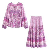 Zjkrl - 2023 Two Pieces Dress Sets Flower Shirt and Skirts Boho Matching Sets Fashion Mujer Maxi Dress Printing Ensemble Femme 2 Pièces