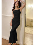 Zjkrl - Fashion Elegant Dresses for Women Sleeveless Sexy Club Solid Spaghetti Strap French Party Evening Dress Female 2024 New Summer