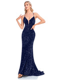 Zjkrl - Deep V Neck Burgundy Sequin Evening Dress Sexy Suspenders Party Maxi Dress Mermaid Long Prom Dresses For Women 2023