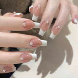 Zjkrl - Fashionable Butterfly Flower False Nails Long Detachable French Nail Tips for Girl Fake Nails Press on Acrylic Nails