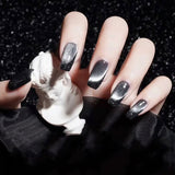 Zjkrl - 24pcs Aurora False Nail Cat Eye Black Fake Nail Full Cover Glitter Coffin Press on Nail Bride Lady Manicure Acrylic Nail Tip