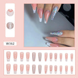 Zjkrl - 24pcs False Nails Tips with Glitter Design Press on Stick-on Nail Tips for Women and Girls