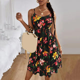 Zjkrl Women Square Collar Summer Spaghetti Strap Dresses Casual Floral Print Sleeveless Short Dress Female Loose Beach Sundress
