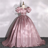 Zjkrl Classic Satin Quinceanera Dresses Puff Sleeve V-neck Ball Gown Simple Party Dress Elegant Prom Formal Vestidos Real Photo